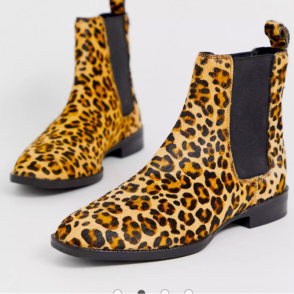 ASOS DESIGN April leather chelsea boots in leopard pony.